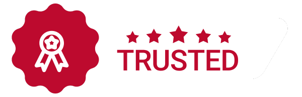 Trusted badge with five stars, symbolizing reliability and quality service for garage door repair in Naples, FL.