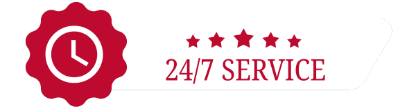 24/7 service badge with clock icon and five stars, promoting reliable garage door repair services in Naples, FL.