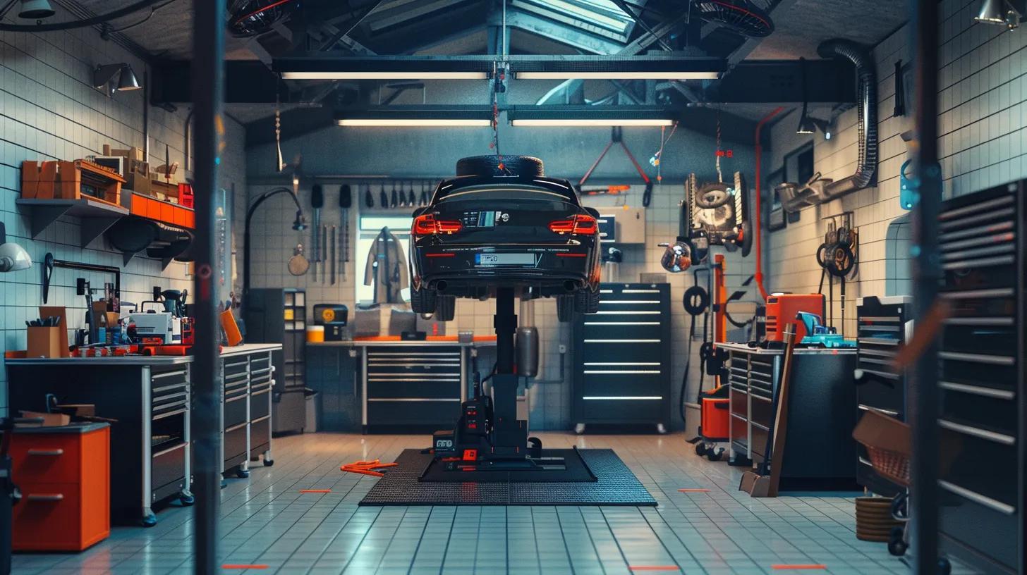Modern garage interior with high-end panel door and ceiling-mounted opener system
