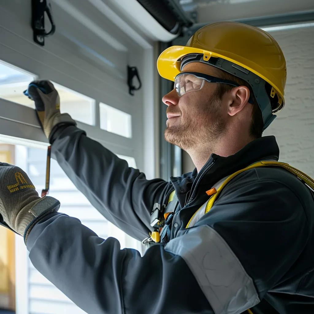 Professional garage door technician inspecting a garage door in Fort Myers