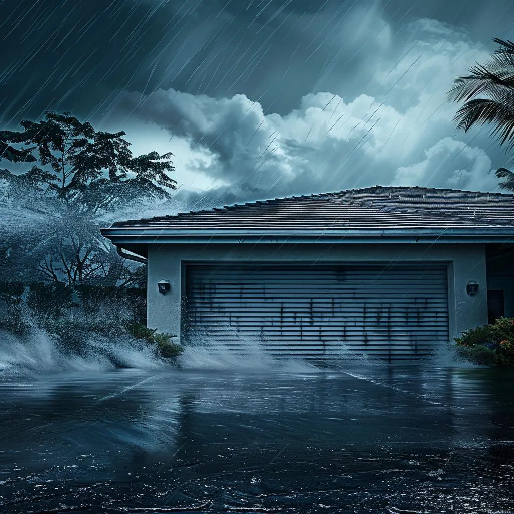 Hurricane-rated garage door demonstrating strength and durability in stormy weather