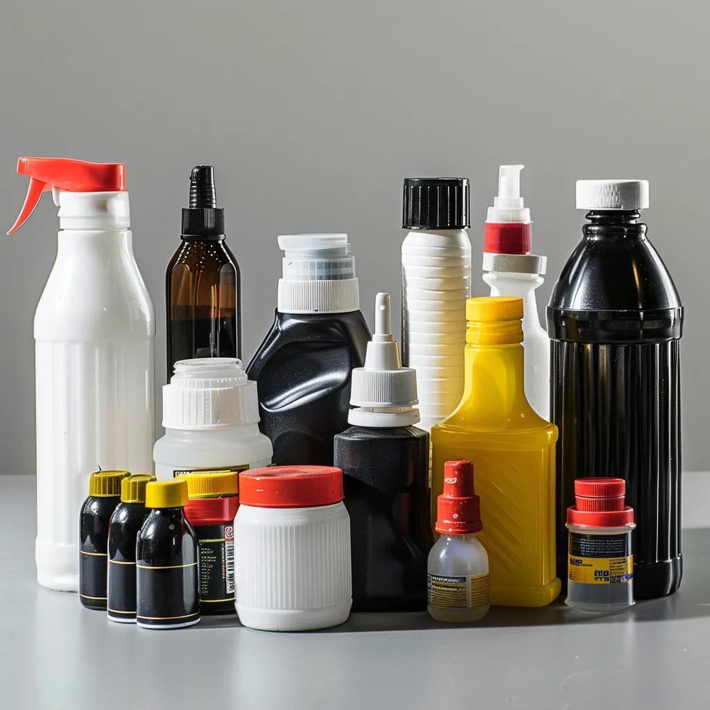 Assorted bottles of garage door lubricants including silicone-based, white lithium grease, and oil-based options, showcasing various applications for optimal maintenance and performance.