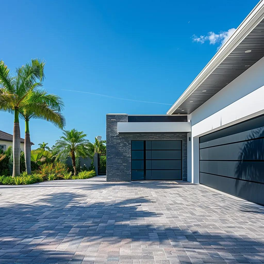 Modern hurricane-rated garage door installation in a sunny Fort Myers neighborhood